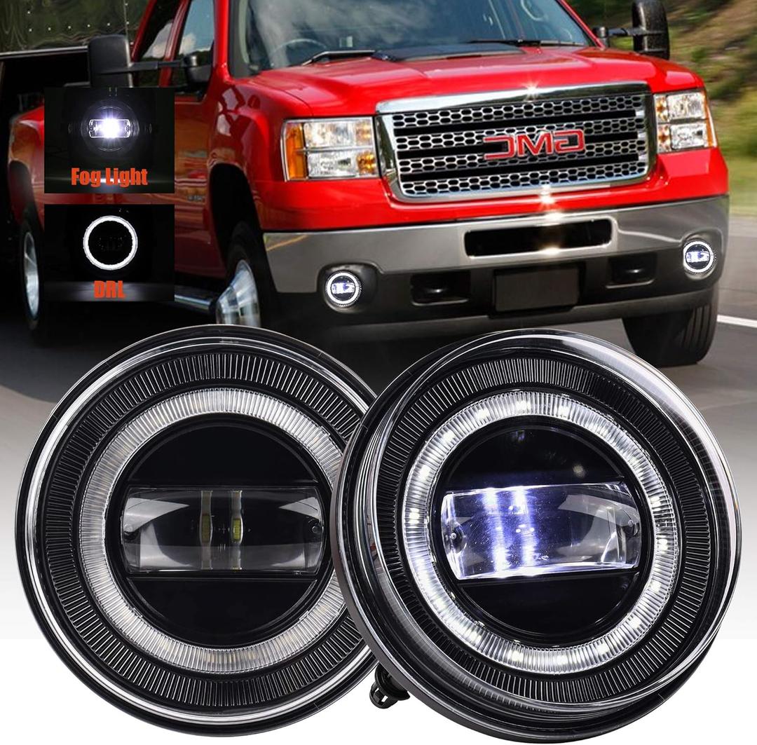 LED Fog Light with DRL Compatible with 2007-2013 GMC Sierra 1500/2007-2014 GMC Sierra 2500HD/ 2007-2014 GMC Sierra 3500HD Fog Lamps Assembly Bumper Driving Fog lamp Kit