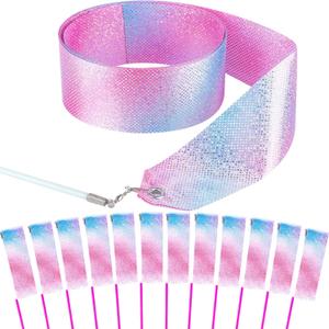 14PCS Sparkling Dance Ribbon for Kids Girls Princess Mermaid Ballet Ballerina Gymnastics Birthday Party Favors Decorations, Kids Twirling Streamer Ribbon Dancer Wands for Outdoor Toys
