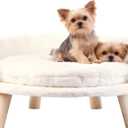 Elevated Dog Bed: Raised Dog Bed Round with Cozy Pad Waterproof - Nordic Wooden Doggie Sofa Bed with Sturdy Wood Legs Anti Slip for Medium Dogs Rabbit