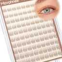 Aurora Lash Clusters Brown Natural Eyelash Extensions Wispy Individual Lashes with Clear Band C Curve Look Like Real Lashes 8-12MM For Clean Girl, Daily Wear