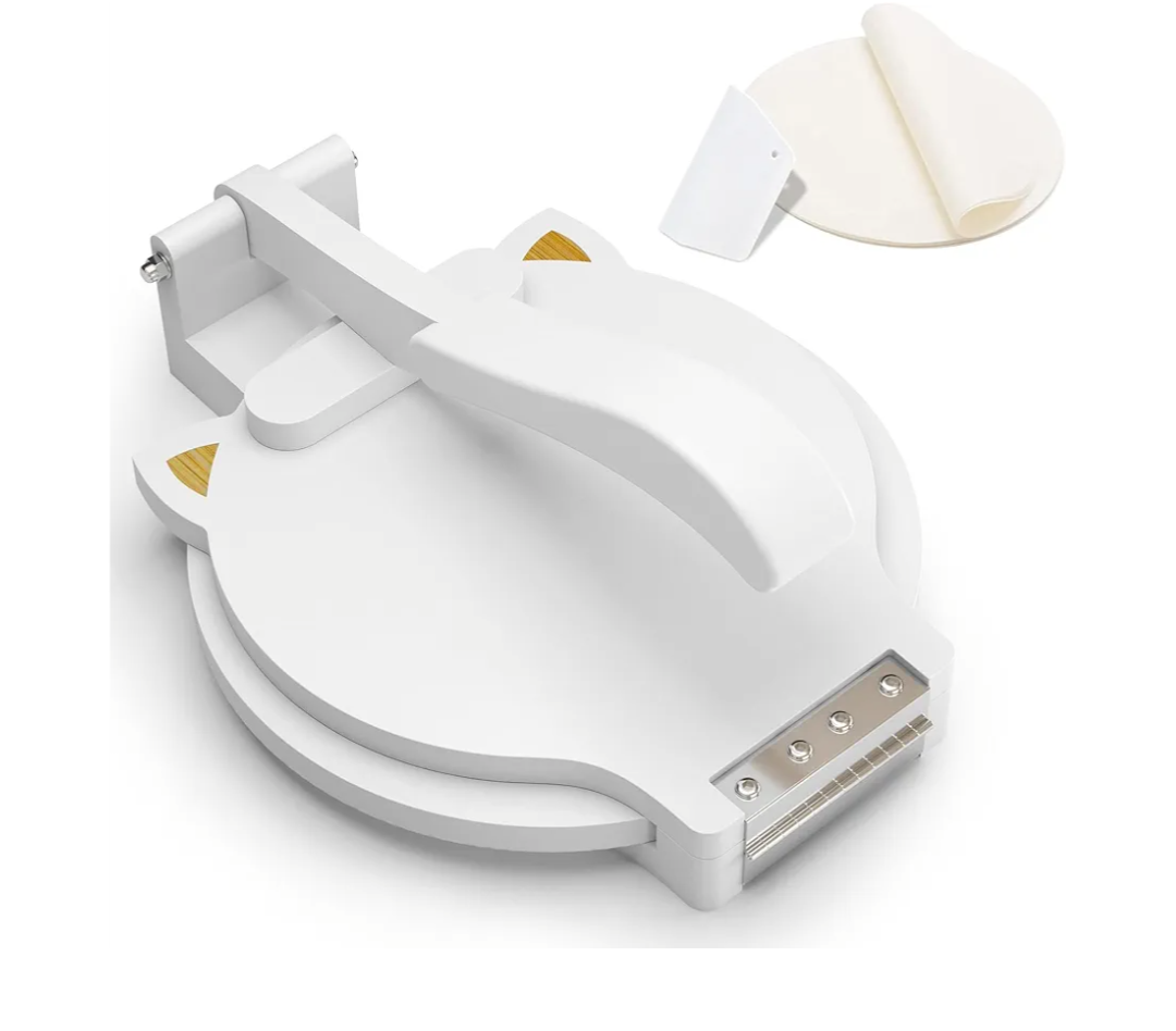 Bamboo Tortilla Press 10 inch Quesadilla Maker Wooden Corn Tortilla Maker Rotatable Roti Maker with 50Pcs Parchment Paper & Dough Cutter for Flour Mexican Taco Pataconera Dough Press (4.5"10")