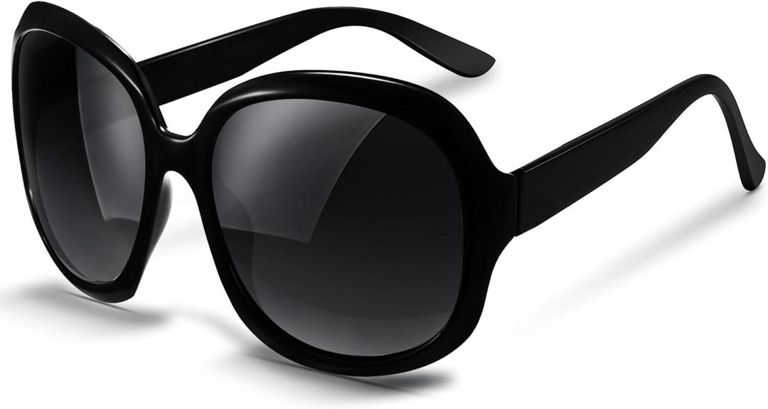 miyya Bug Eye Oversized Polarized Sunglasses Womens, Trendy Retro Sun Glasses for Women 2025, Oversized UV Protection Shades (Black/Black)