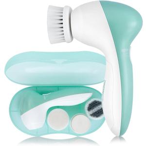 Facial Cleansing Brush for Women, 3-in-1 Face Cleanser and Exfoliator Brush with 3 Brush Heads, 2 Speeds, Battery Operated Waterproof Spin Brush, Portable Travel Case, Perfect Valentine's Day (Green)