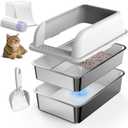 23.5''x15.7''x6'' Enclosed Stainless Steel Litter Box with Lid, XL Sifting Litter Box for Pine Pellets, High Sides Metal Litter Box System for for Big Cats, Anti-Leakage, Easy Cleaning, Less Tracking