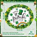 QZYL 50 PCS St Patricks Day Decorations, Large Oval Paper Plates, Green Disposable Plates Irish Lucky Shamrock Dinner Plates Tableware Dinnerware St Patrick's Day Party Supplies Table Decor