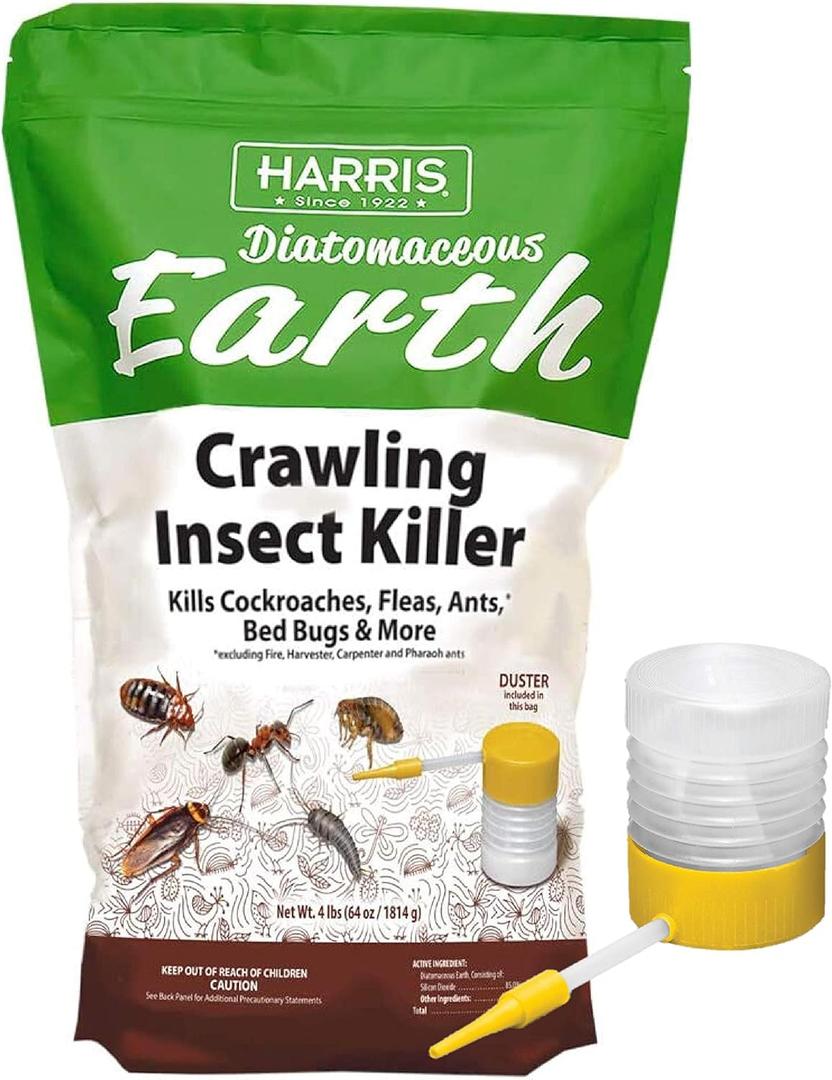 Harris Diatomaceous Earth Crawling Insect Killer, 4lb with Powder Duster Included Inside The Bag (64 Ounce (Pack of 1))