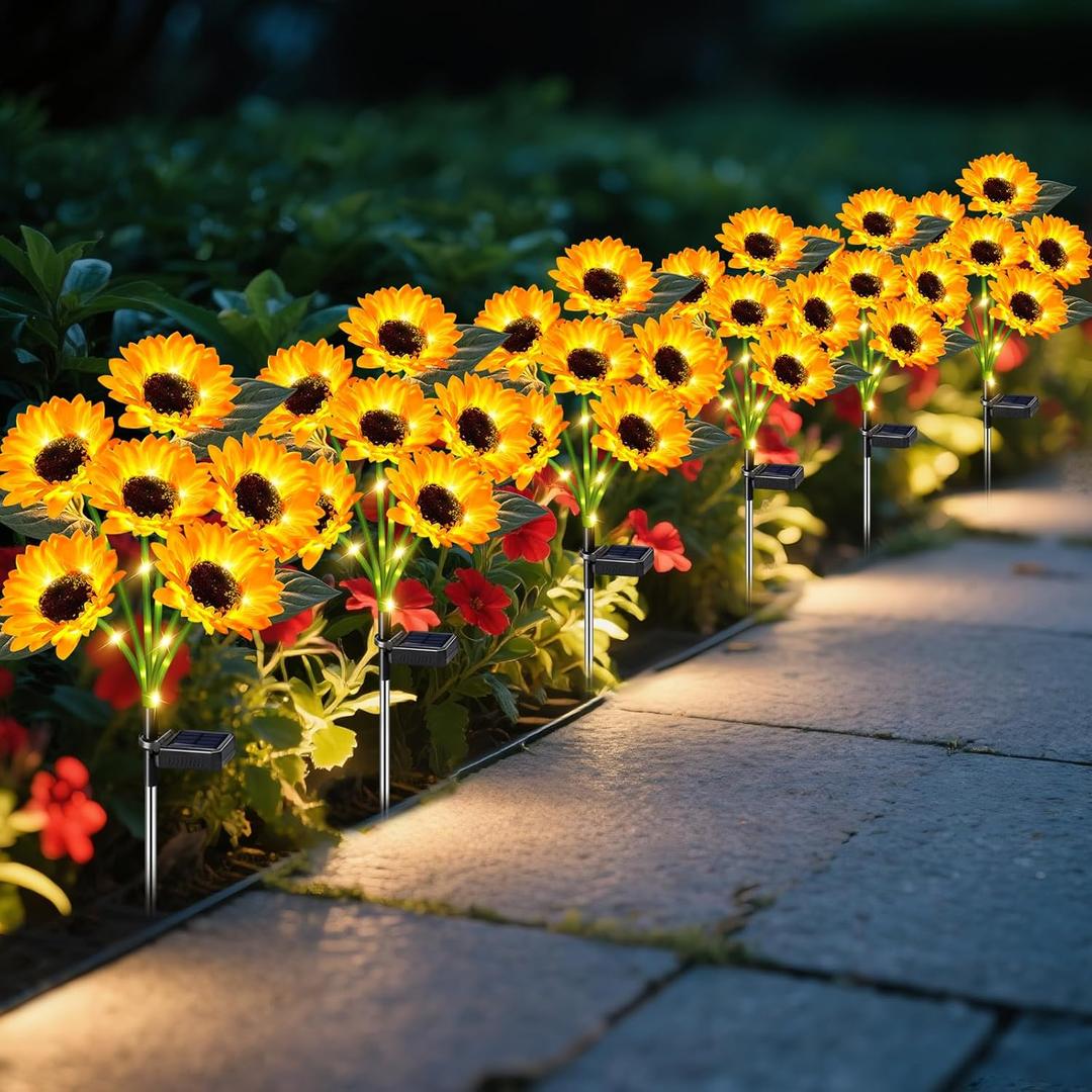 Sunflower Solar Lights Outdoor Decor, Pack of 6 Solar Garden Decor 36 Waterproof Solar Sunflower Outdoor Lights for Garden Patio, Flower Bed, Pathway, Gift for Women, Mom, Grandma 