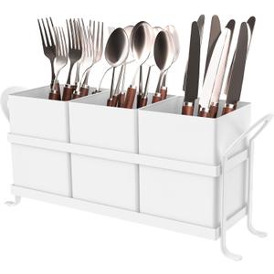 White Kitchen Utensil Holder - Chic Silverware Holder for Party, Compact and Versatile Utensil Caddy, Ideal for Countertop and Party Use