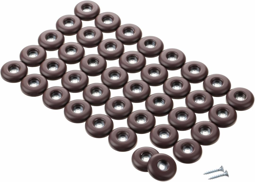 3/4" Screw on Furniture Sliders-Furnigear Heavy Duty PTFE (Teflon) Chair Leg Slides Glides Move Your Furniture Easy & Safely - Best Floor Protector(Brown-40pack)