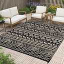 RURALITY Outdoor Rugs 9'x12' Waterproof for Patios Clearance,Plastic Straw Mats for Backyard,Porch,Deck,Balcony,Black&Beige