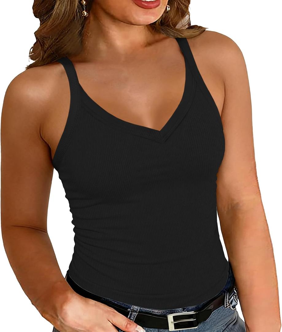 Chulianyouhuo Womens Plus Size Racerback Tank Tops Summer V Neck Ribbed Knit Basic Casual Camisole Top Slim Fit Workout Shirt, Black, 5XL