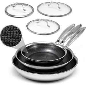 USELUCK Hybrid Non Stick Frying Pans with Lid,8/10/12 inch Frying Pan Set