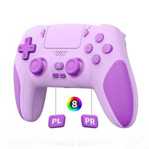 Kamylorus Wireless Controller for PS-5 PC, Hall Effect Controller with Paddles, Dual Vibration, Marco/Turbo Function, 3.5Mm Audio Jack, 6-Axis Motion Control,1000Mah Battery,Speaker,Purple