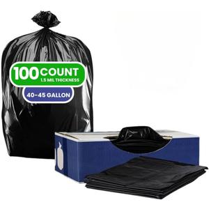 Plasticplace Heavy Duty Trash Bags, 40-45 Gallon, Black, Industrial Strength, Tear-Resistant, Leak-Proof, Large Garbage Bags for Yard, Construction, Lawn, 100 Count 1.5 Mil, 40"x46"