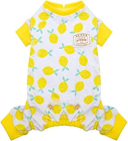 KYEESE Dog Pajamas Mesh Summer Pjs for Small Dogs Quick-Dry Cat Pajamas Lightweight Pet Costume Breathable Puppy Clothes Comfy Onesie UV-Blocking Doggie Jammies Lemon Pattern, Small
