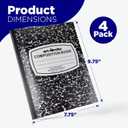 4E's Novelty College Ruled Composition Notebooks 4 Pack - Hard Cover 100 Sheets 9.75" x 7.5" for Notetaking, Black Marble Bulk Compositon Book, Back to School Supplies For Students Boys Girls & College by 4Es Novelty