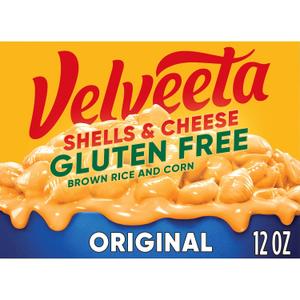 Velveeta Gluten Free Shells and Cheese, Brown Rice and Corn Pasta, 1 Box, for Easy Dinner or Dinner Sides, Original Flavor, Made with Real Cheese, 12 oz (EXP 09/09/26)
