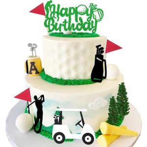 Golf Happy Birthday Cake Topper Golf Cart Tree Cake Decor Sport Theme Man Boy Girl Birthday Cake Decorations for Golf Theme Party Supplies (Green 3)