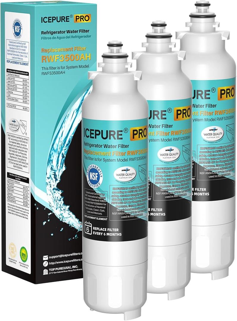 ICEPURE PRO ADQ73613401 NSF401&53&42 Certified Refrigerator Water Filter Compatible with LG LT800P, LT800PC, Kenmore 9490, ADQ736134 ADQ73613402 ADQ75795104 LSXS26326S LMXC23746S LMXC23746D, 3PACK
