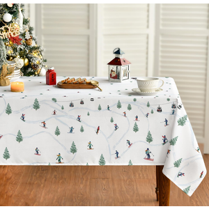 Horaldaily Christmas Tablecloth 60×84 Inch Rectangular, Cable Car Ski Tree Washable Table Cover for Party Picnic Dinner Decor