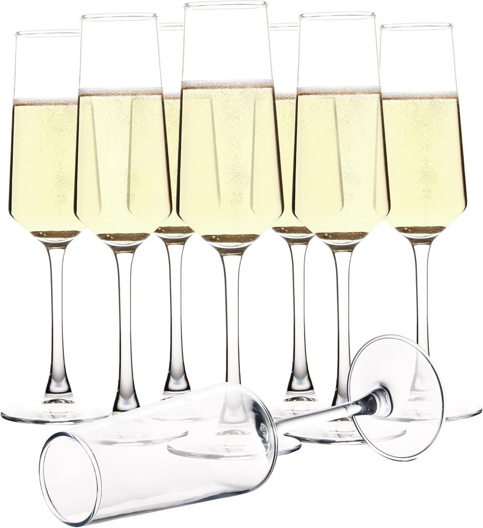 UMI UMIZILI Champagne Glasses Set of 8, Long Stem Champagne Fltute with Mordern Shape, Sparkling Bubble Wine Glasses for Party Bar Resturant Clear, Dishwasher safe (8 Pcs/ Set)