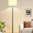 Nintiue 【Upgraded】 Dimmable Floor Lamp for Living Room, 11W LED Bulb Included, Modern Standing Lamp, Tall Pole Light with Linen Shade for Bedroom Reading Office Corner Nursery-Black