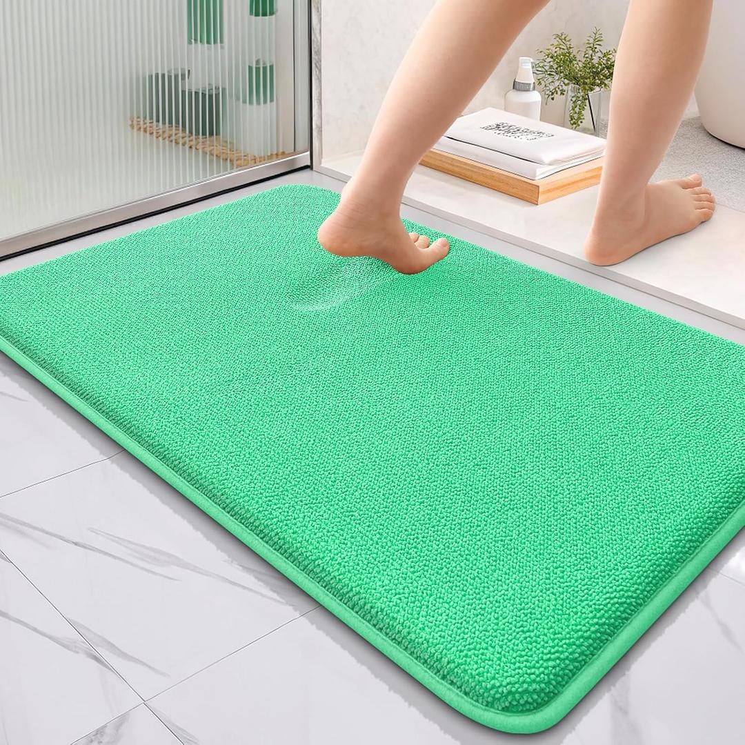 OLANLY Thick Memory Foam Bath Mat Rug 36x24, Extra Soft Absorbent Bathroom Rug, Quick Dry Bath Mats, Non-Slip, Machine Washable Carpet for Bathroom, Tub and Shower, Home Decor Accessories, Mint Green