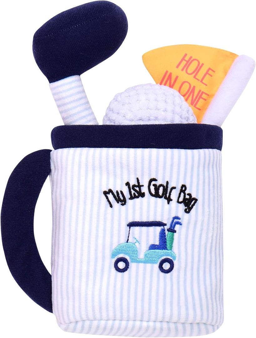 4 Piece Plush My First Golf Play Set with Sensory Toys for Baby, Blue Stripe, 9 inch