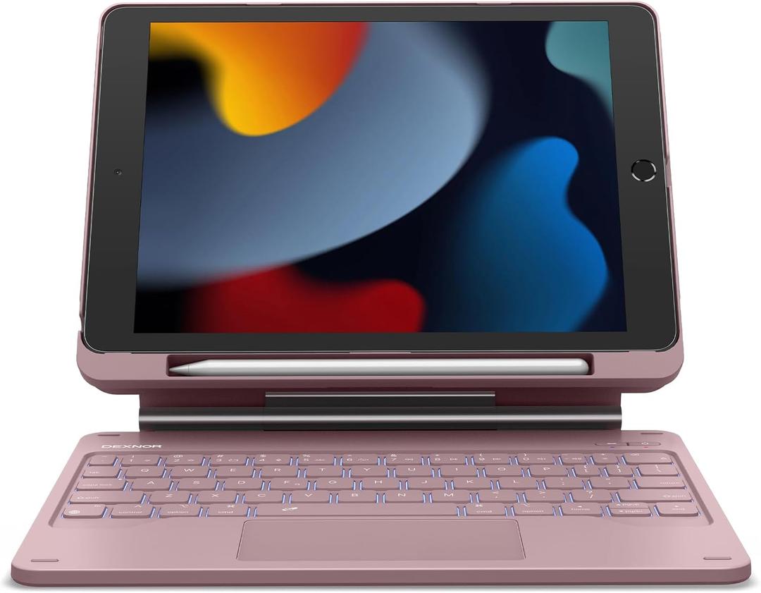 Dexnor for iPad 9th Generation Case with Keyboard Floating Cantilever Magnetic Stand Multi-Touch Trackpad Backlit Pencil Holder Magic Style Keyboard for iPad 9th/8th/7th Generation 10.2", Peony Pink