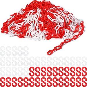 Geelin 200 ft Plastic Chain Link Safety Barrier Chain Weatherproof Lightweight Safety Link for Crowd Control Queue Line Parking Driveway Decoration(Red White)