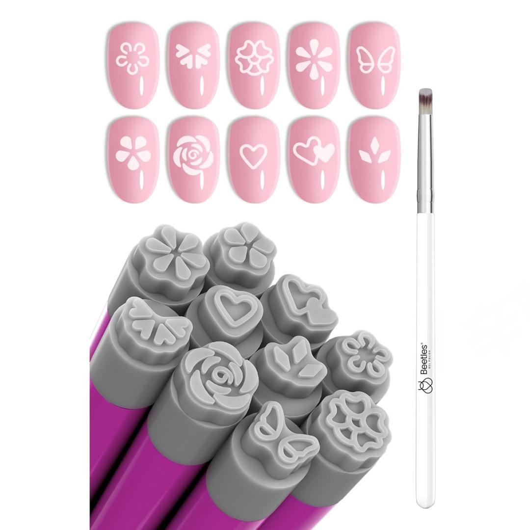 Beetles 10Pcs Nail Art Stamp Pen Set Flower Butterfly Rose Different Patterns Nails Transfer Pen with Clean Up Brush Palette Holder Nail Art Brushes Kit Manicure Design Tools DIY Nails Supplies