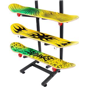 Steel Skateboard Rack Floor Stand, 3-Layer Skateboard Holder,Snowboard Storage Rack, Skateboard Holder Floor for Deck,Longboard,Snowboard, Standard Skateboards, Mini Cruiser Skateboard