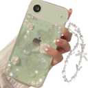Changjia for iPhone Air Clear Glitter Case, Cute Girly 3D Butterfly Floral Flowers Crystal Pearl Bling Sparkle with Wrist Strap Soft TPU Aesthetic Women Girls Phone Case for iPhone 17 Air 6.5", Clear