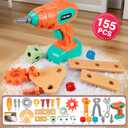 Kids Tool Set with Drill,155Pcs Toddler Tool Set with Toolbox,STEM Montessori Toys for 3 4 5 Year Old,Pretend Play Kid Toy,Educational Construction Toy for 3-5 Year Old Boy Girl,Birthday Gift for Kids