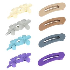 CAVETEE Flat Hair Clips for Women, 8 PCS Hair Claw Clips with Flower Duck Billed Clip for Women and Girls Thin Hair