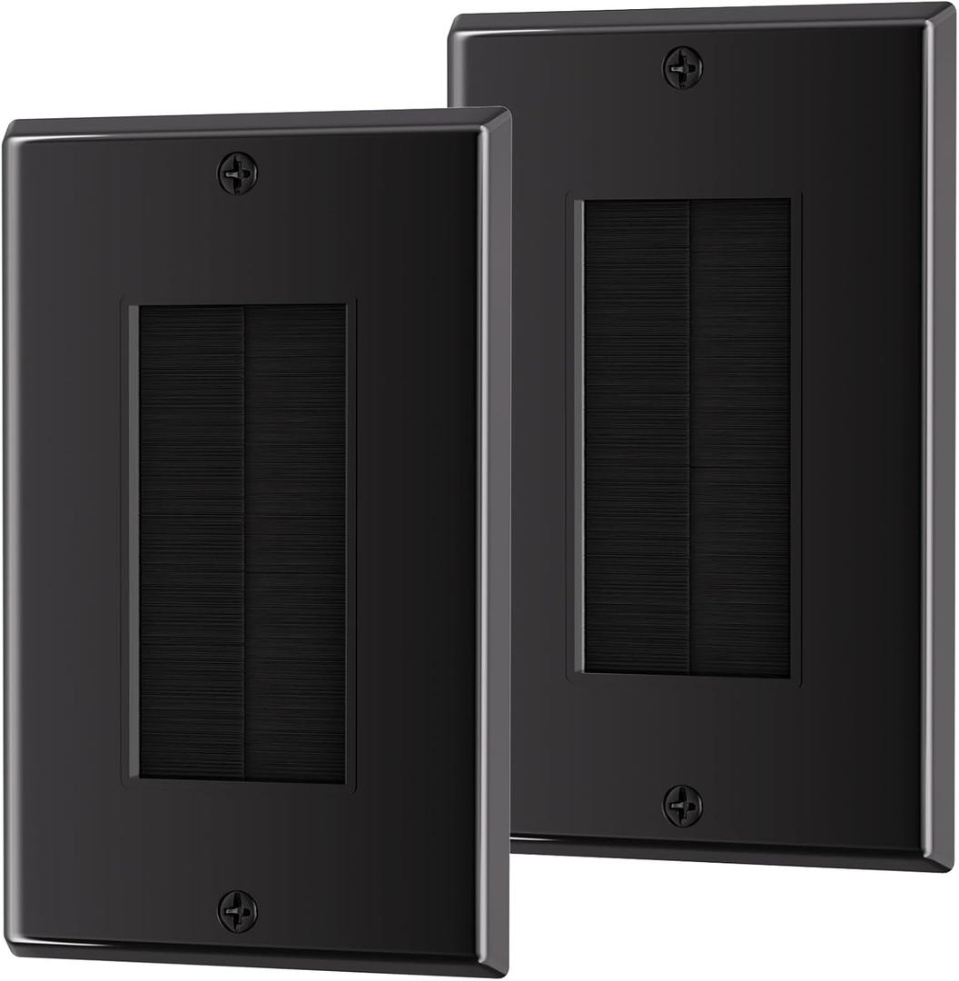 Brush Wall Plate, Single Gang Wall Plate Cable Pass Through for Low Voltage Wires, Cord Hider for Wall Mount TV, 2-Pack, Black
