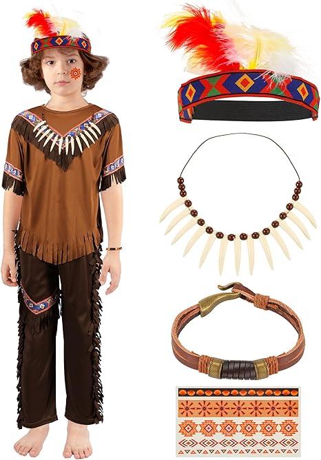 Liitrsh 6 Pcs Kids Native American Costume Sets Boys Girls Indian Costume Holiday Party Fancy Dress Cosplay, Size M