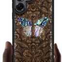 Carveit Magnetic Wooden Case for Samsung Galaxy S25 Ultra Case, Wood Artisan Engraved & Handmade Shell Inlaid, Compatible with MagSafe Wireless Chargers (Baroque Butterfly)