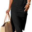 ANRABESS Women's 2026 Summer Maxi Tshirt Dress Short Sleeve Crewneck Tie Waist Casual Slim Fit Slit Spring Long Beach Dresses (Black) M