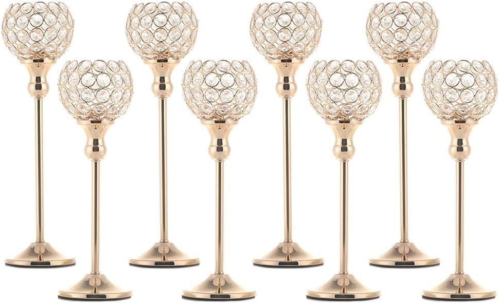 Pack of 8pcs Candle Holders for Pillar Candles,Gold Candle Holders Bulk Wedding Centerpieces Metal Crystal Candlestick Holders Stand for Table Party Church Decor