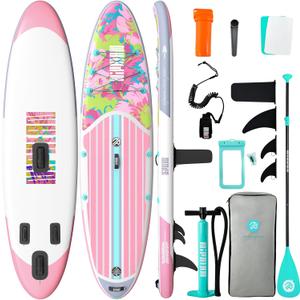 Niphean Inflatable Stand Up Paddle Board with SUP Accessories, Anti-Slip EVA Deck, 106 Inflatable Paddle Boards for Adults & Youth of All Skill Levels (Blossom Symphony)