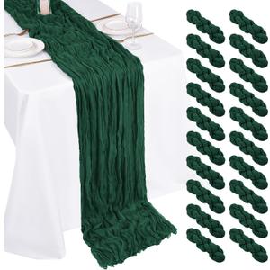 20 Pack Cheesecloth Table Runner - 17x108 Inch Emerald Green Boho Gauze Cheese Cloth Table Runners for Baby Bridal Shower Decoration Wedding Party Summer Garden Farmhouse