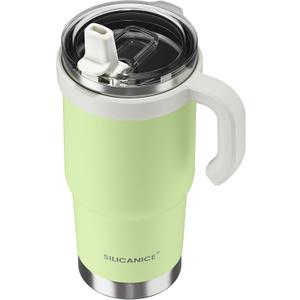 24oz Hygienic Insulated Tumbler with Handle 100% Leakproof Lid with Removable Spout & Straw, Reinforced Vacuum-Protection Base, Cup Holder Friendly, for Travel,Office & School-Key Lime