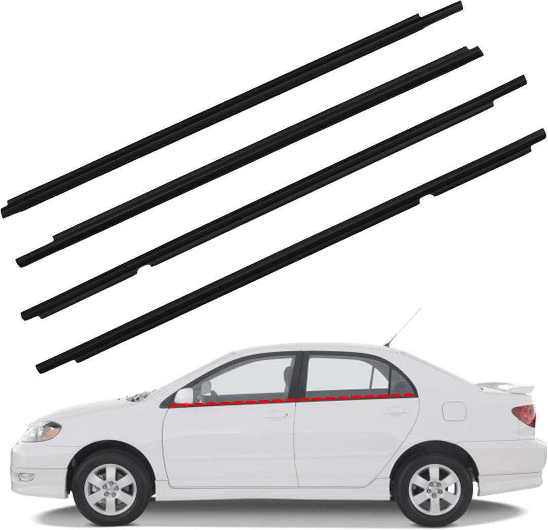 4Pcs Window Moulding Trim Weatherstrip Window Seal Belt Compatible with 2003 2004 2005 2006 2007 2008 Toyota Corolla Replaces 75730-02180 75710-02200 75740-02180 75720-02200