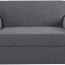 H.VERSAILTEX High Stretch Rich Jacquard 2-Piece Loveseat Slipcover/Furniture Covers for Loveseat with Elastic Bottom, Suit for T Cushion/Box Cushion Spandex Jacquard Fabric, Charcoal Gray