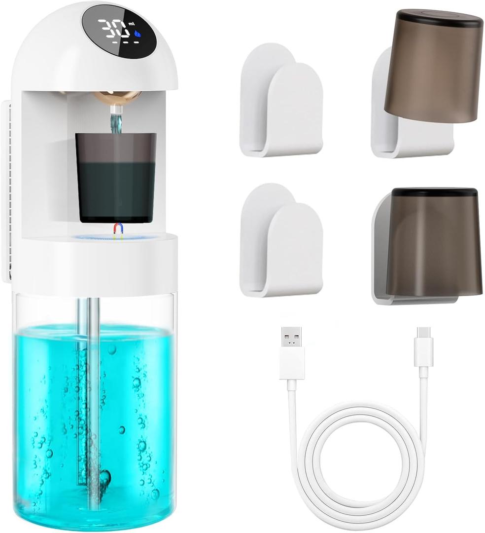 600 mL Automatic Mouthwash Dispenser for Bathroom, Intelligent Magnetic Induction Accurately Dispenses Liquid, Which is Hygienic & Convenient, Protect Dental Health for The Whole Family (White)