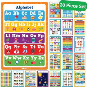Classroom Educational Posters - 20pcs 16 x 11 - Teacher Classroom Must Haves Supplies Essentials - ABC Alphabet Poster School Supplies - Elementary Kindergarten Preschool Learning Activities