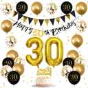 30th Birthday Decorations for Him, Black Golden 30th Birthday Party Decor Men Women Happy 30th Balloons Black 30th Banner Cake Topper Number 30 Balloon for Thirty Decoration