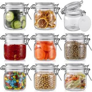Suclain Plastic Storage Jars with Airtight Hinged Lids, Clear Wide Mouth Food Storage Containers Empty Bottles Sealed Jars for Home Kitchen Candy Herbs Spices Coffee Nuts (8 Pcs, 10 Oz/300ml)