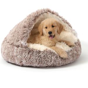 NOYAL Round Hooded Donut Dog Bed for Small & Medium Pets - Plush Fluffy Anti-Anxiety Cat Cave Bed with Cover